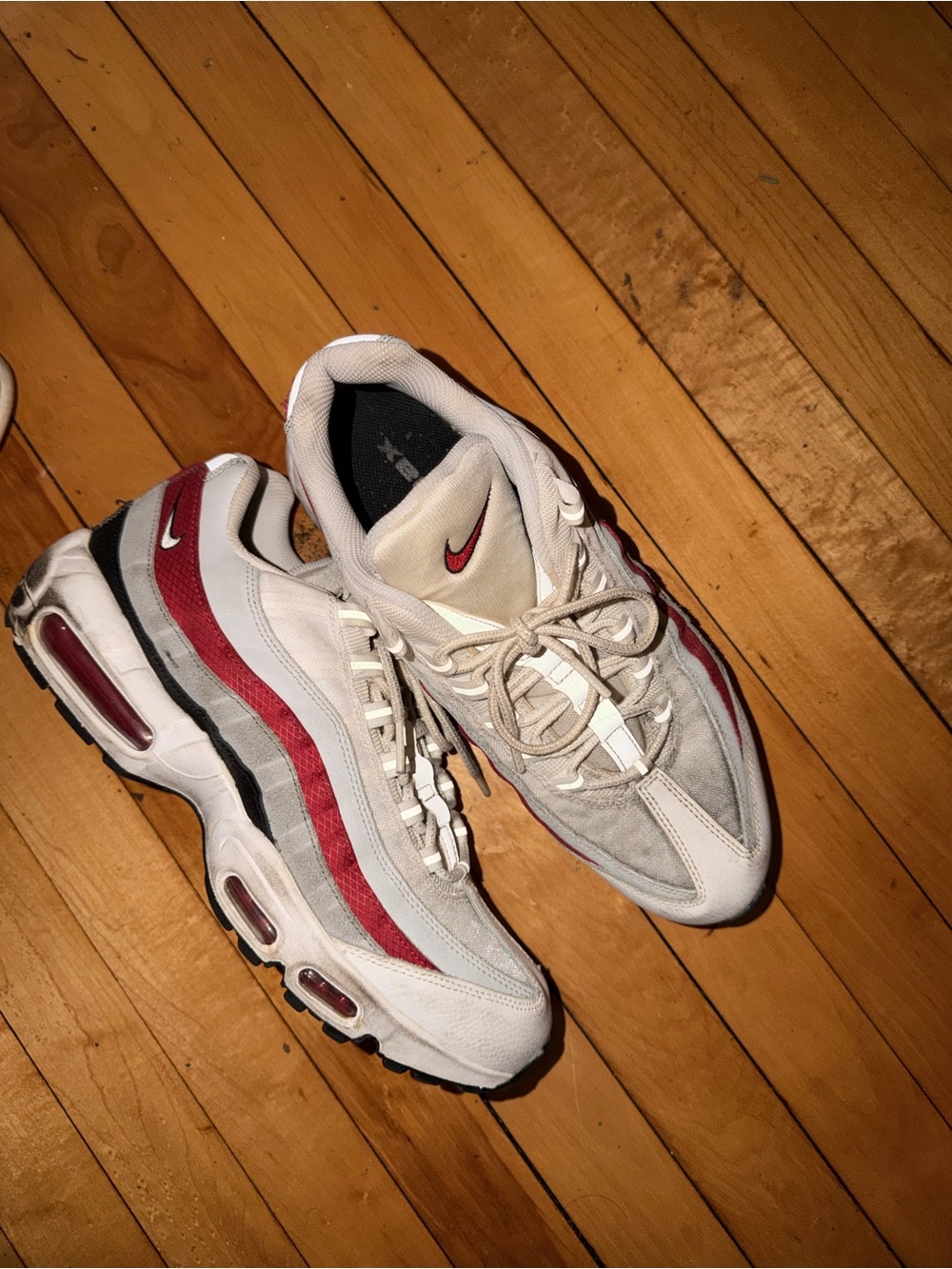 Nike Men’s White and Red Air Max 95 Sneakers
